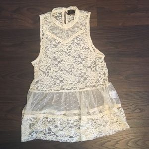 Boutique lace high neck cream white tank shirt
